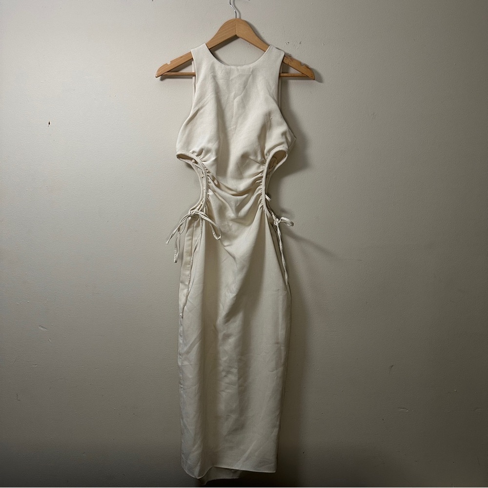 Zara Women’s Cut Out Slim Midi Dress Vanilla Ivory Blogger Favorite - Size XS - Picture 2 of 7